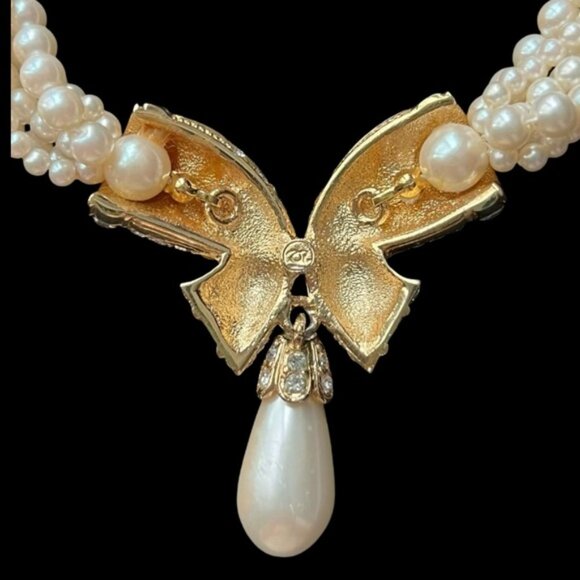 ✨Oscar de la Renta Signed Gorgeous Pearl and Crystal Necklace Choker - Picture 4 of 4